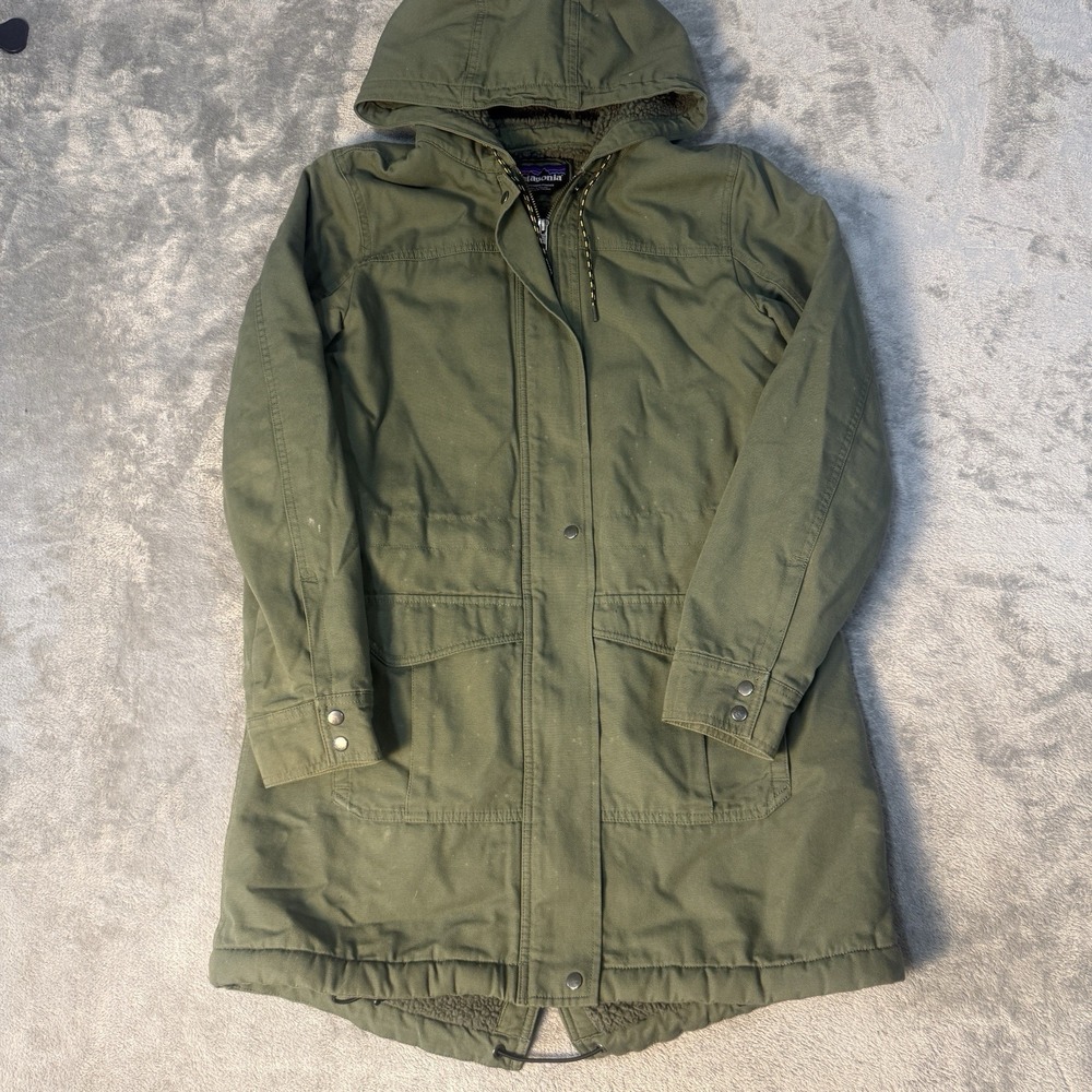 Patagonia Women's Green Organic Cotton Canvas Insulated Fleece Lined Parka Med